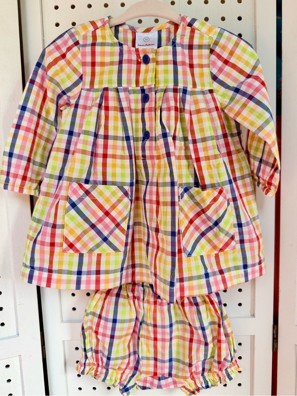 Hanna Andersson Size 70 6-12 Months Rainbow Plaid Dress Bloomer Set